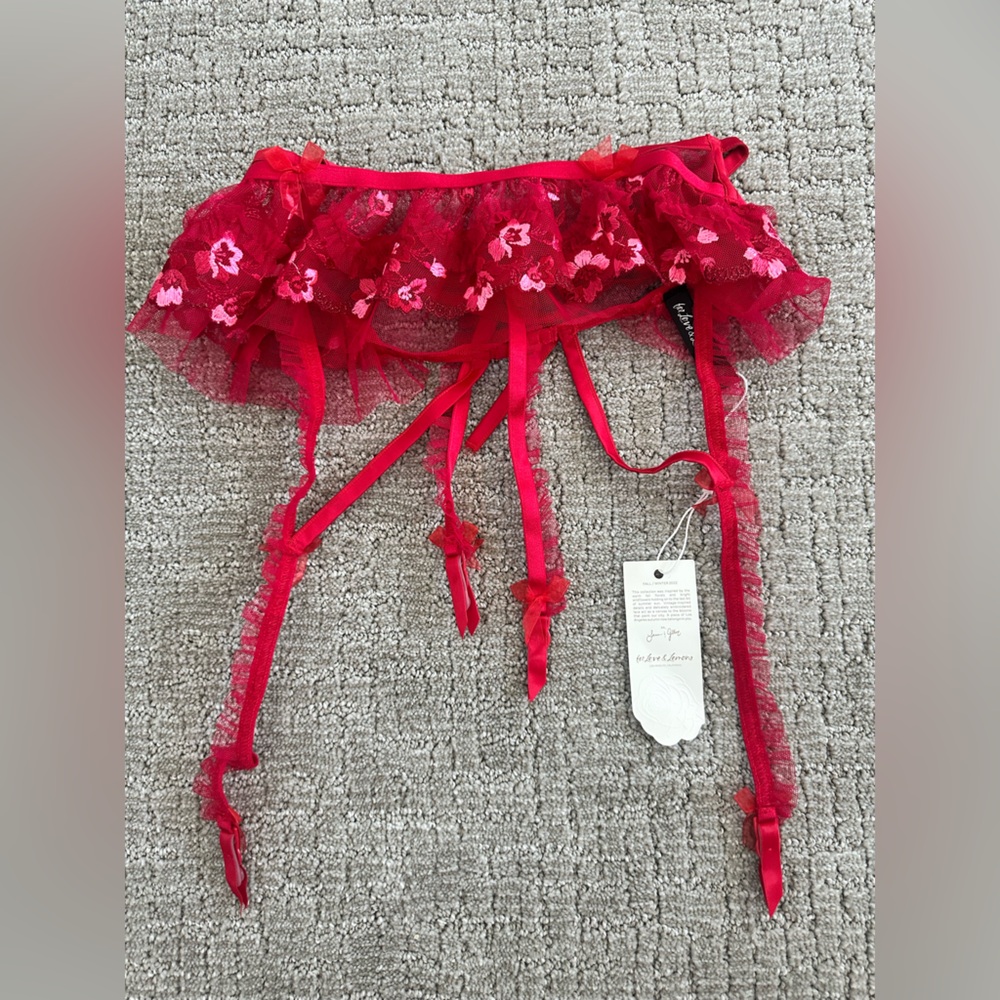 NWT- For Love and Lemons Red Floral Lace Lingerie Garter Belt